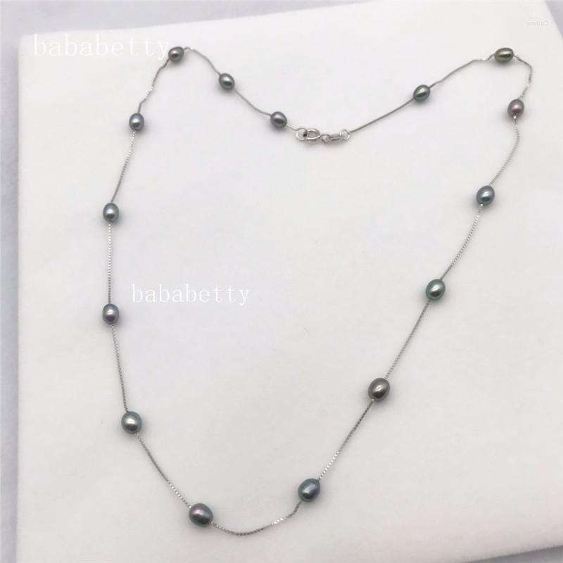 

Pendant Necklaces Wholesale Natural Freshwater Pearl Rice Grain Shape Black 5-6MM Tibetan Silver Necklace