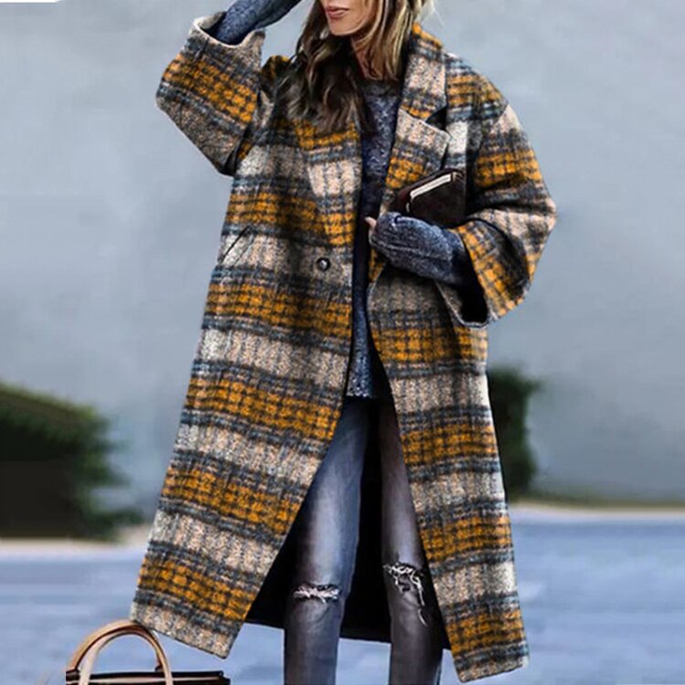 

designer women coats Blends Elegant Autumn Street Lady Long Wool Cardigan Fashion Floral Print Pocket Long-Sleeve Jacket Winter Women Blend Wools Coat, 012