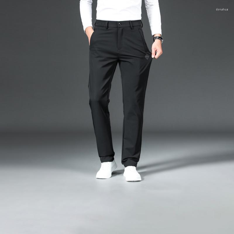 

Men's Pants TFETTERS Men Clothing Fashion Autumn Casual Light Elastic Solid Color Mid Straight Soft Anti-wrinkle Black, Darkgray pants men