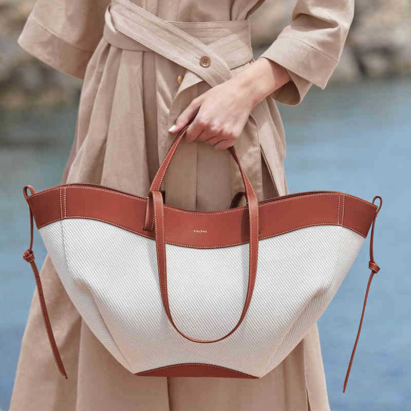 

Totes French Polene Canvas Evening Bag Women's Cyme Leather Portable Large Capacity Shopping Tote Bag 220901, Beige