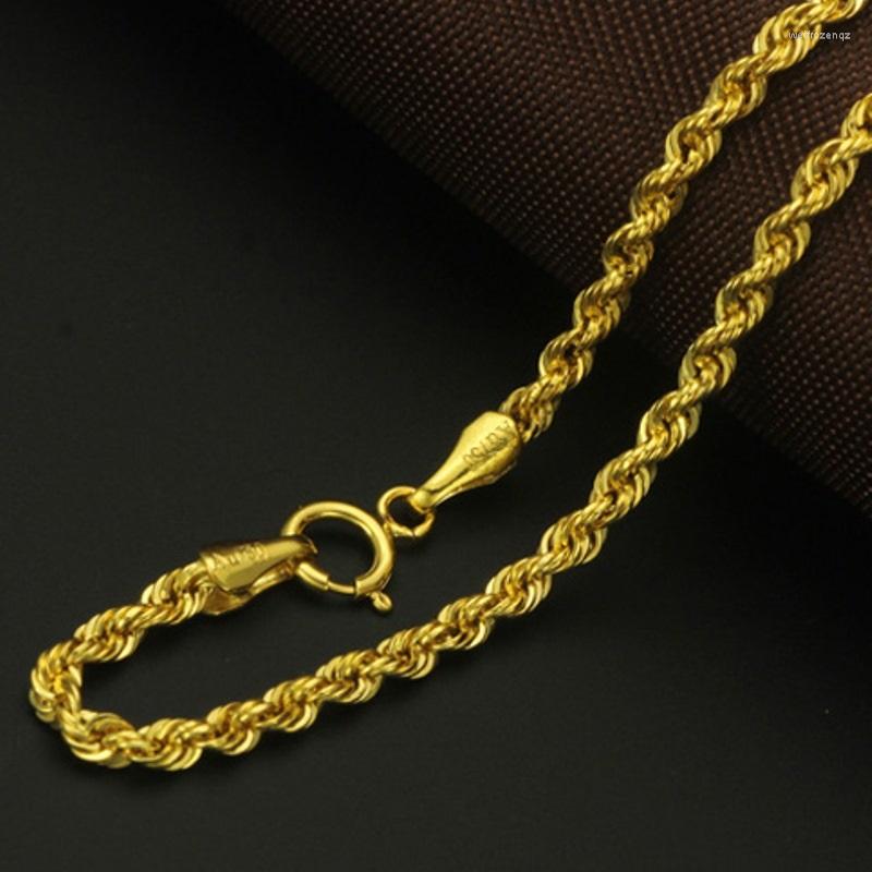 

Chains Real Solid 18K Yellow Gold Necklace Women Men Luck Rope Chain 2mmW 45-60cm