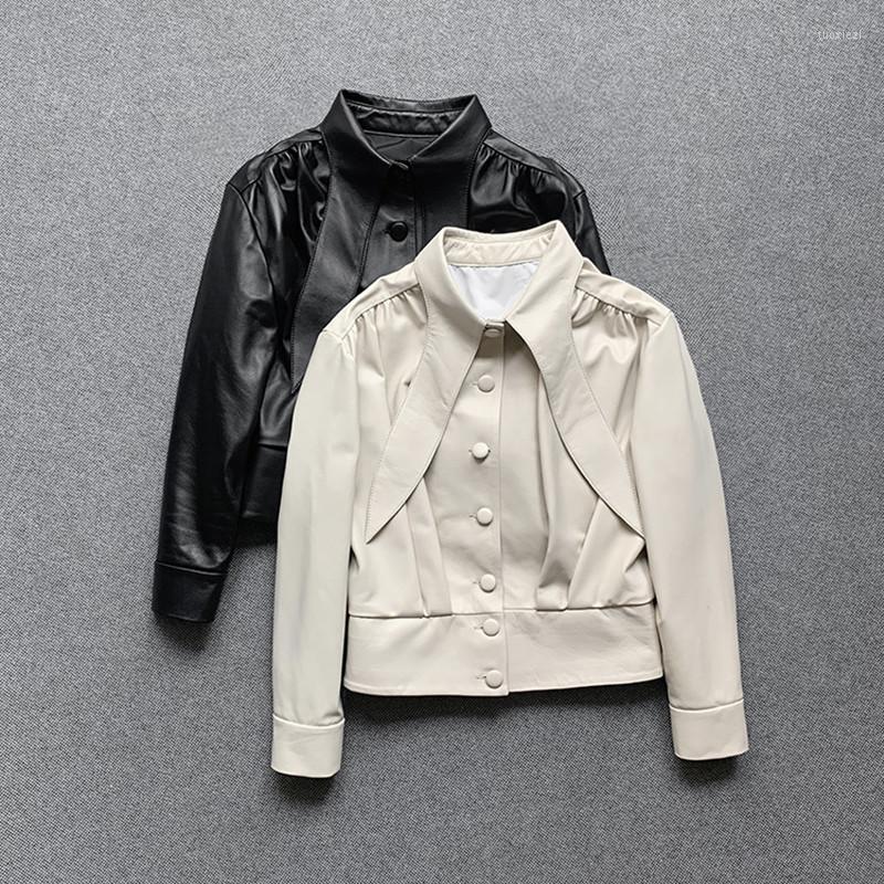 

Women's Leather Spring Autumn High Quality Sheepskin Real Jackets Fashion Women's Genuine Short Coat C541, Black