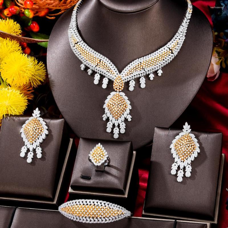 

Necklace Earrings Set Missvikki Trendy 4PCS Luxury Jewelry For Women Wedding Party Cubic Zircon Crystal Dubai Bridal, Picture shown