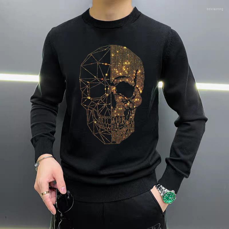 

Men's Sweaters Luxury Shiny Personality Gold Skull Drilling Men's Sweater Top Fashion Pullover Suitable For Night Sweatshirt, As shown asian size