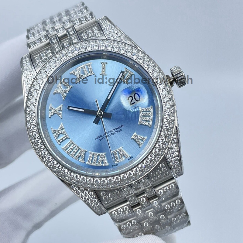 

Fashionable luxury mens watch 126334 126234 Ice Out Watch Blue Roman Diamond dial automatic movement 904L stainless steel sapphire glass, 1#