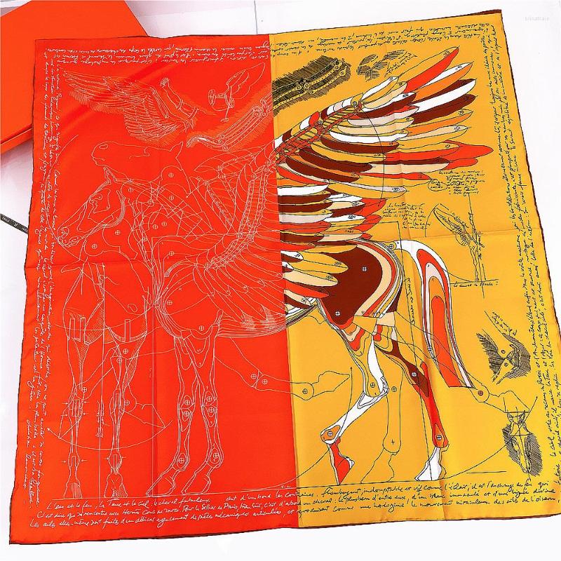 

Scarves Hand Rolled Twill Silk Scarf For Women Flying War Horse Printed Square Echarpes Curled Foulards Femme Wrap Bandana Hijab
