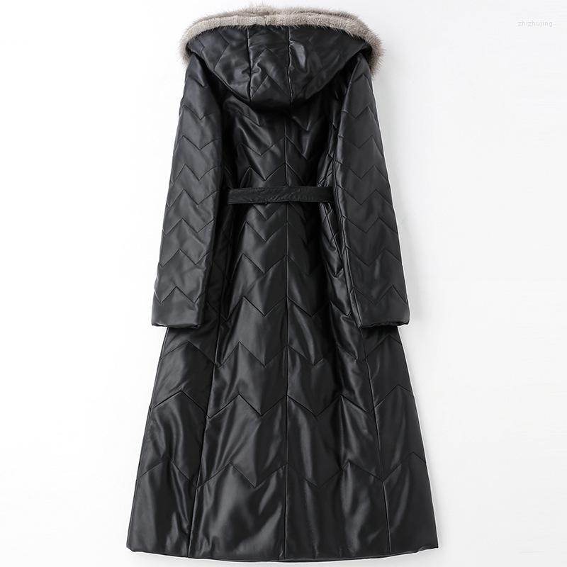 

Women's Leather Genuine Jacket Real Collar Sheepskin Women Winter Warm Down Coat Womens Hooded Jackets HQ18-CJX0025B YY360, Black