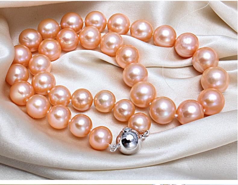 

Choker 9-10mm Round South Sea Gold Pink Pearl Necklace 18inch 925s