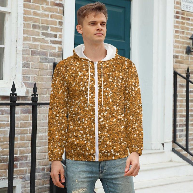 

Men' Hoodies Bling Sparkle Hoodie Gold Glitter Print Men Autumn Loose Zip Up Plus Size, Style-13