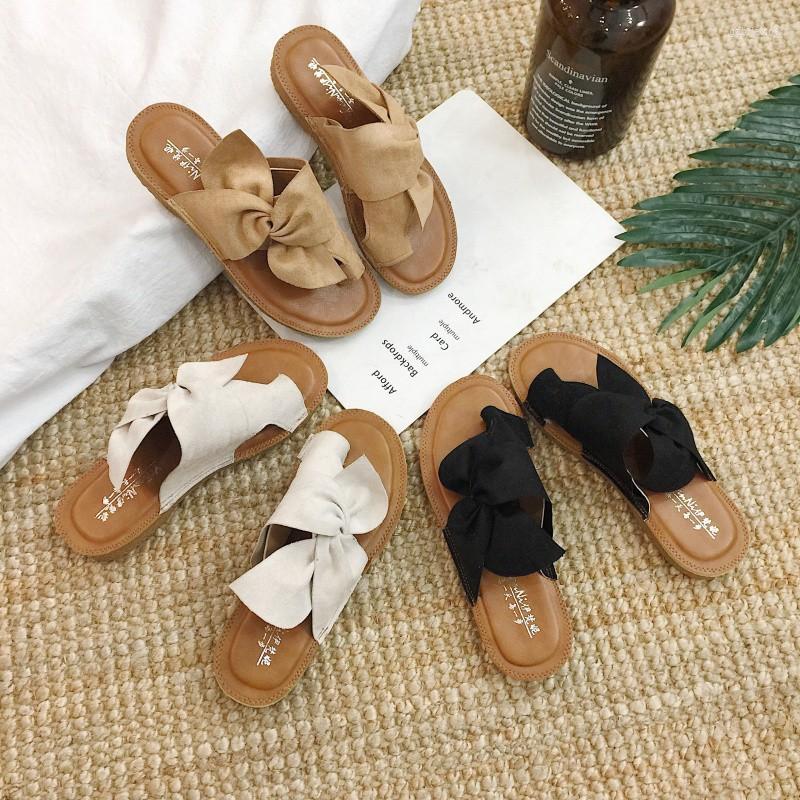 

Sandals 2022 Shoes Woman For Women Beach Bow Slip On Gladiator Summer Footwear Flat Female Plus Size, Beige