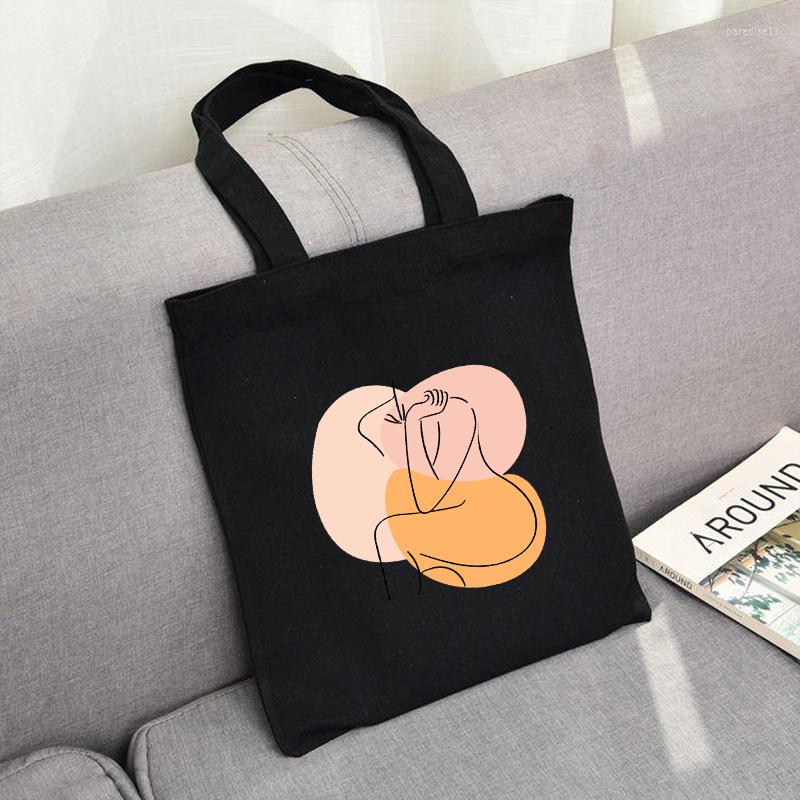 

Shopping Bags Summer Abstract Printed Canvas Bag Art Eco Large-capacity Casual Fashion Harajuku Ins Womens Shoulder Tote Ladies, C51-35white