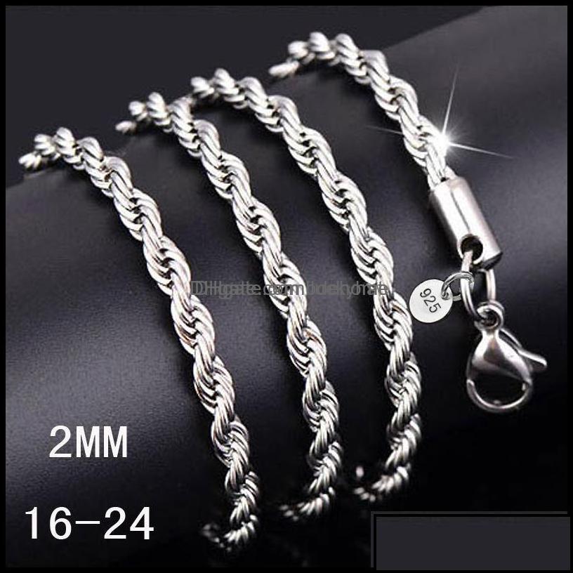 

Chains Chains Necklaces Pendants Jewelry 1630Inches 2Mm 925 Sterling Sier Twisted Rope Chain Necklace For Womenmen Fashion Diy In Bk Ott47