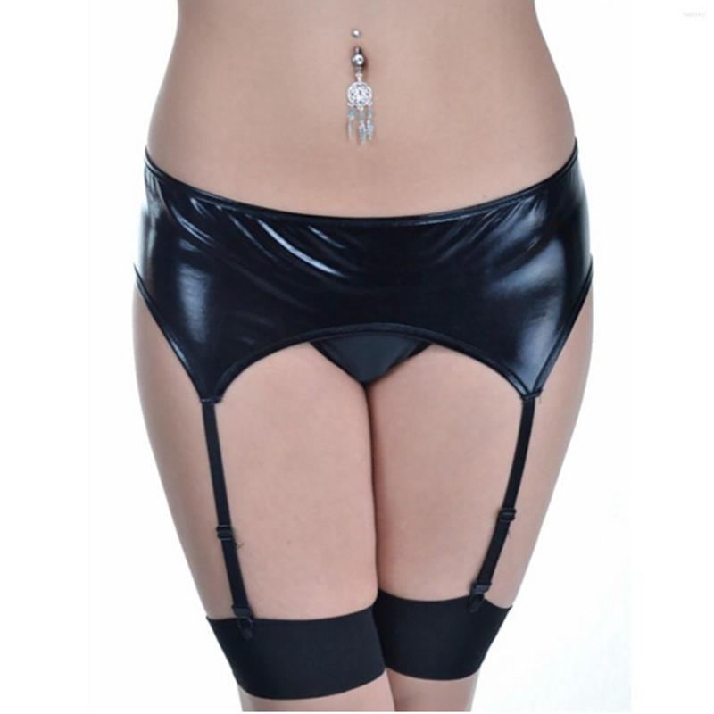 

Women's Panties Fashion Faux Leather Latex Babydoll Sexy Costume Garter Lingerie Body Stockings, Black