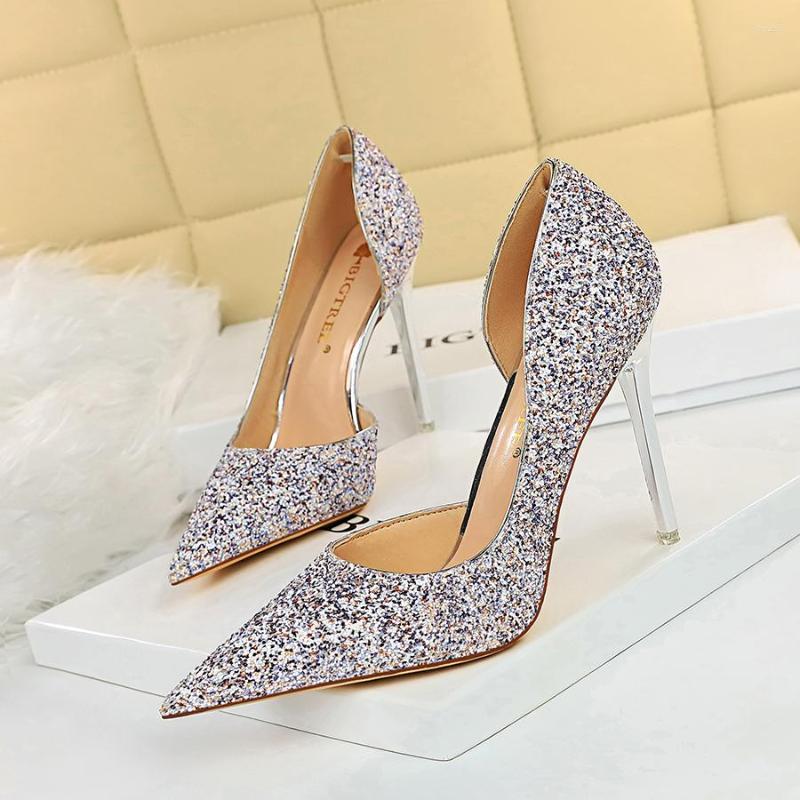 

Dress Shoes Designer Women Luxury 2022 Glitter Prom Silver Blue Rose Gold Heels Stiletto Pumps Female Bridal Wedding Plus Size, Black