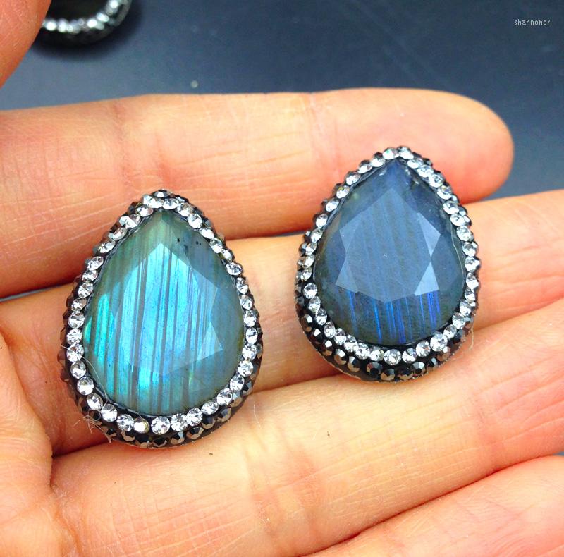 

Stud Earrings YA2389 Labradorite Drop Pave CZ Crystal 25x20mm
