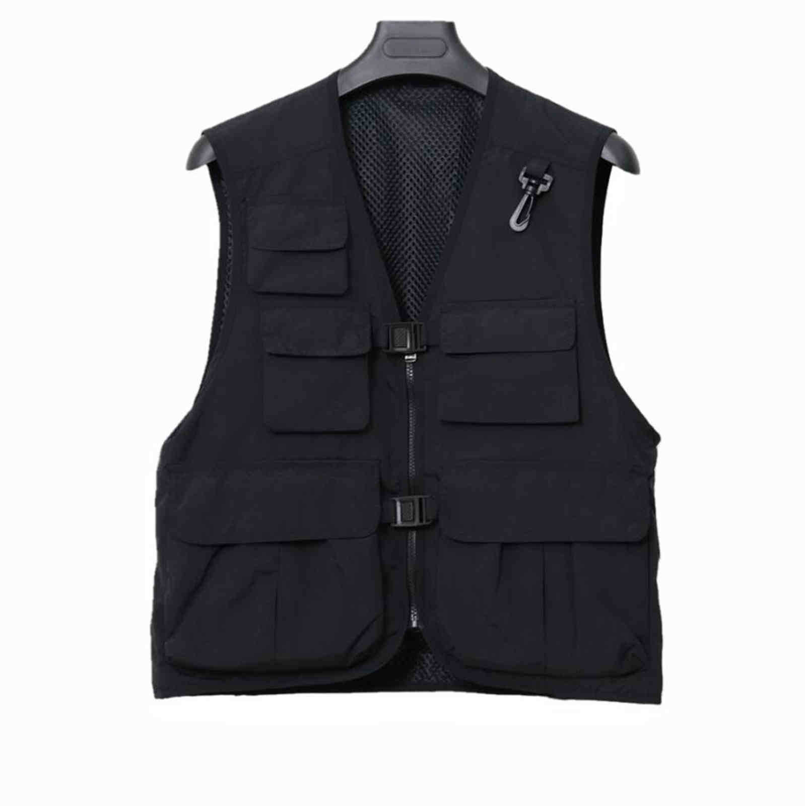 

Men's Vests Designer Waistcoat Outdoor Sportswear Multi-pockets Sleeveless Jacket Coat Casual Streetwear Tactical Thin Mesh Vest Hip Hop, Black