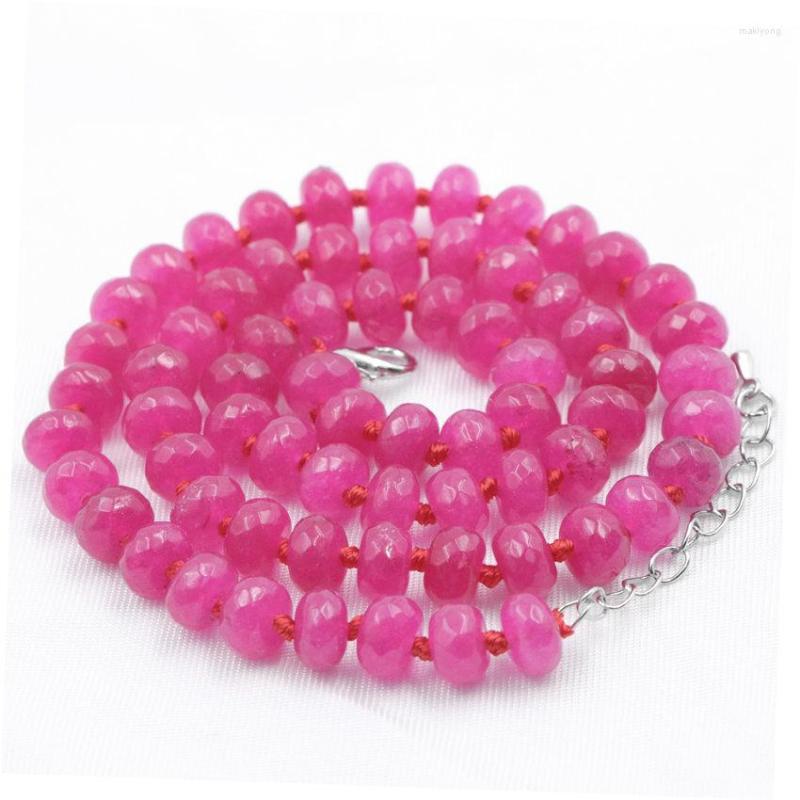 

Choker Trendy 2022 Statement Women Necklace Natural Stone Beads Rose Red Jades Chalcedony 5x8mm Necklaces Chain Jewelry 18" A774