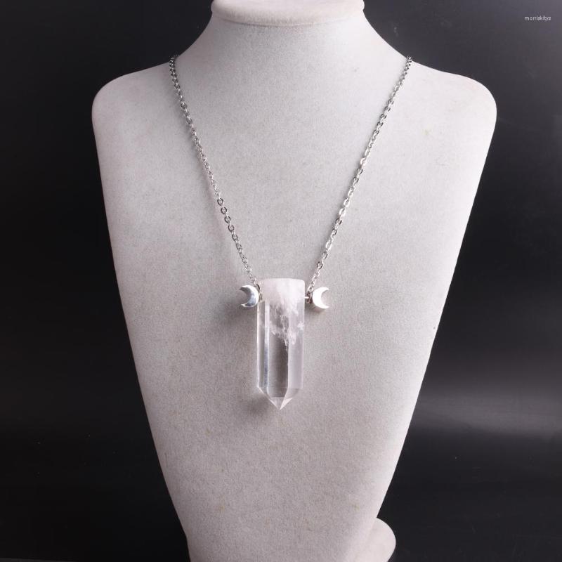 

Pendant Necklaces High Quality Hexagonal Column Natural Clear Crystal Necklace Healing Energy Jewelry With Stainless Steel Chain