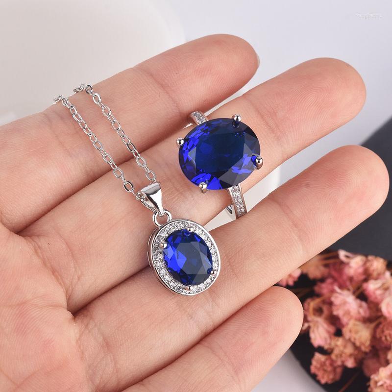 

Necklace Earrings Set Classic Oval Pendant Silvery Fashion Wedding Rings Women's Anniversary Jewelry Multi Color Zircon Optional MENGYI, Picture shown