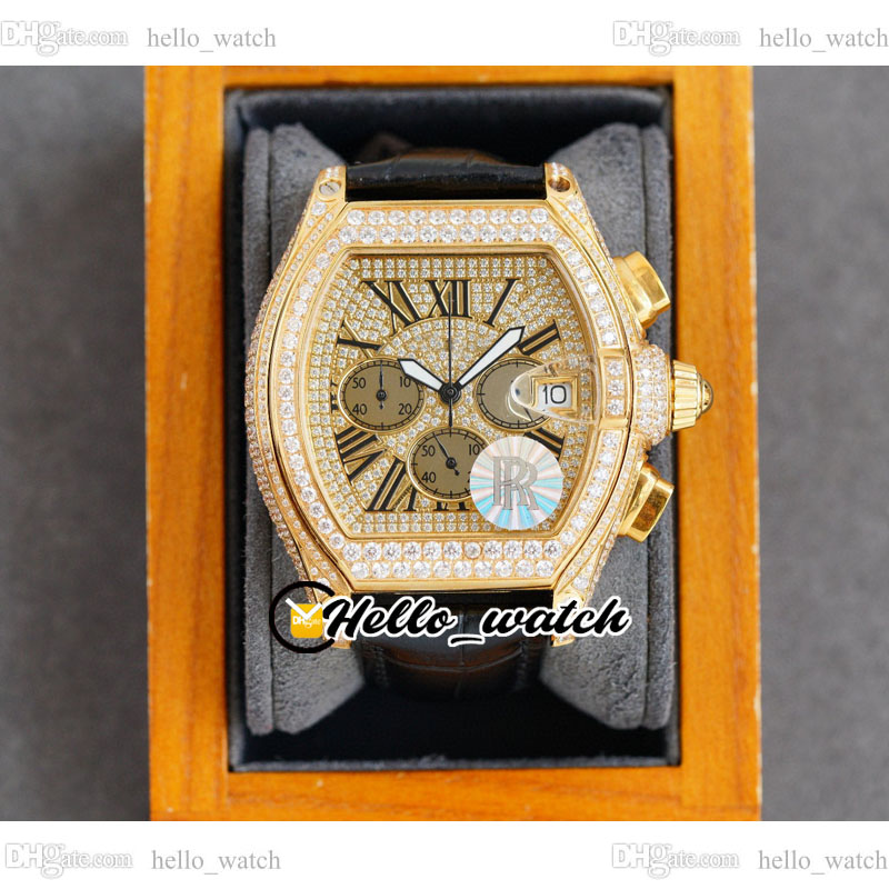 

TWF Tortue XL Miyota Quartz Chronograph Mens Watch 18K Yellow Gold Paved Diamonds Dial White Roman Markers Black Leather Stopwatch Jewelry Watches HelloWatch, Tw-210810-b1 (1)