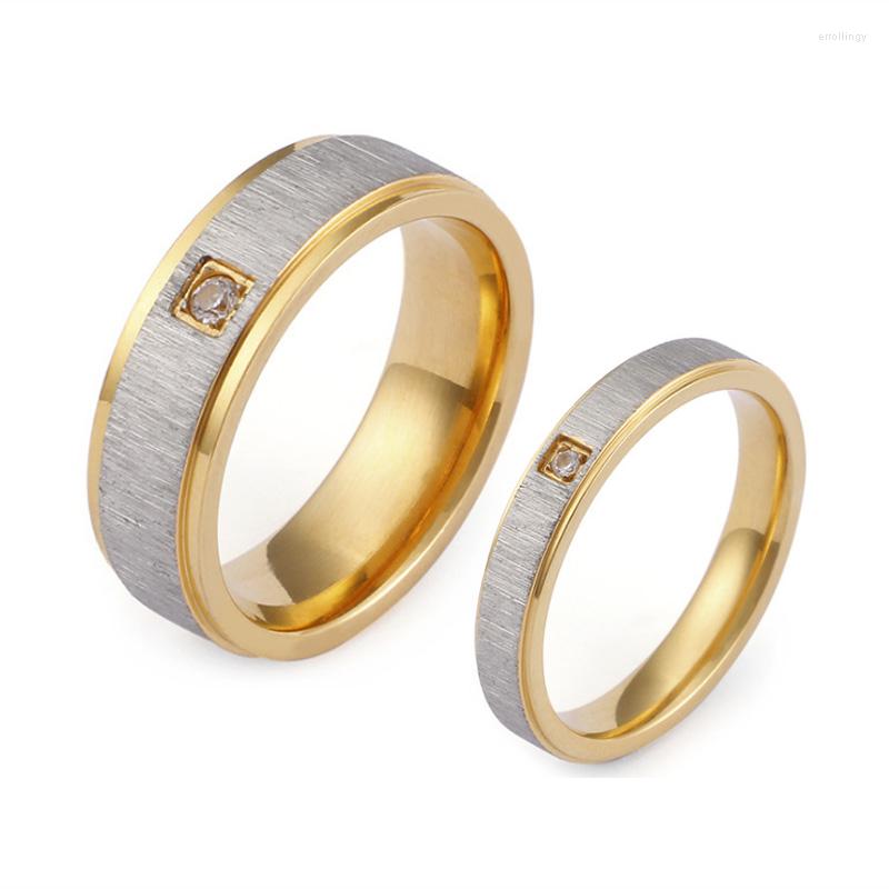 

Wedding Rings Vintage Emery Brushed Couple For Men And Women Alliance Gold Plating Stainless Steel Jewelry Ring With Stone