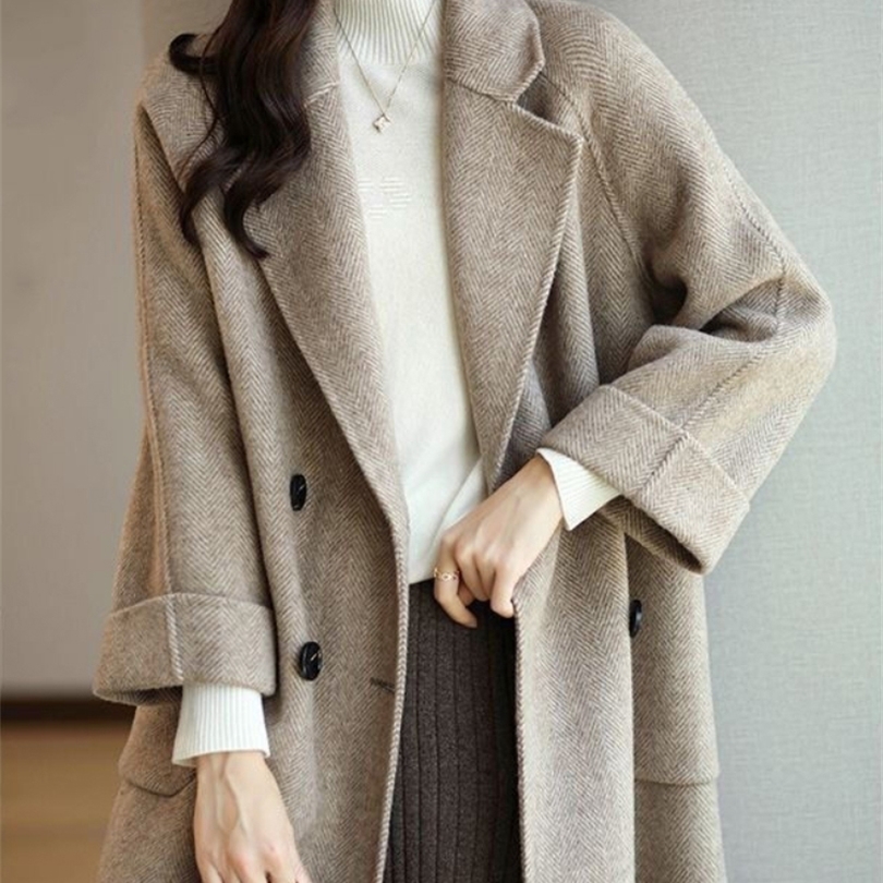 

Womens Wool Blends Jielur Women Winter Coats Fashion Wool amp Blends Overcoat Female Elegant Thick Coat Double Breasted Long Jackets for Women 221104, Coffee