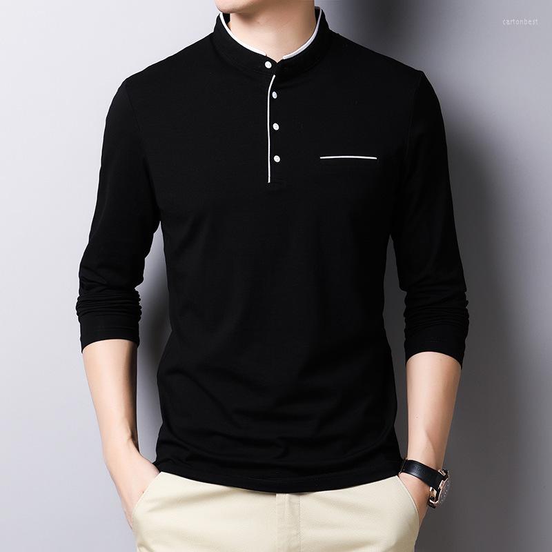

Men's Suits 9494 Spring Autumn T Shirt Men Cotton Long Sleeve Slim Fit Mens Tshirt Fashion MANDARIN COLLAR Solid Color Tops Tees, 9494-3