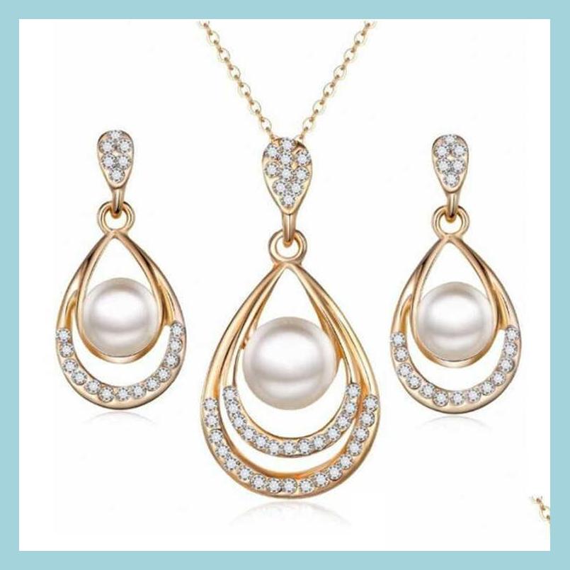 

Bracelet Earrings Necklace Jewelry Sets Womens Sier Gold Plated Bling Platform Elegant Diamond Pearl Drop Nail Necklace Earring N Dhqmh, Silver