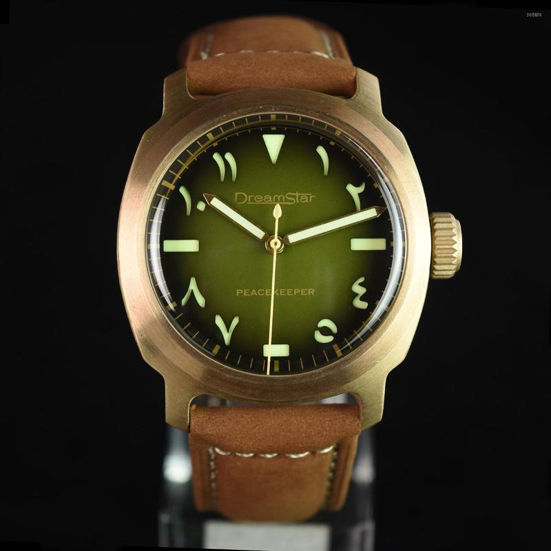 

Wristwatches Hruodland Limited Edition Bronze Automatic Mens Watches PT5000 Sapphire Glass Sandwich Dial Brown Leather Men, Color 1