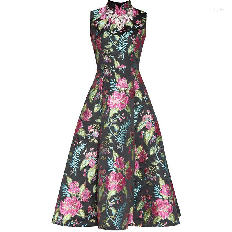 

Casual Dresses 2022 Chinese Style Summer Jacquard Dress Knee-Length French Women Sleeveless Party Evening Clothing Floral, Picture shown