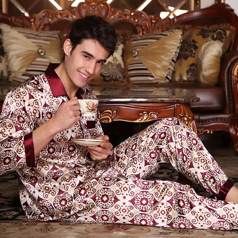 

Men's Sleepwear For Homme Plaid Pijamas Stitching Men Loose Solid Pyjama Ultra-thin Luxury Like Pajama Pajamas Suit Summer Male Silk