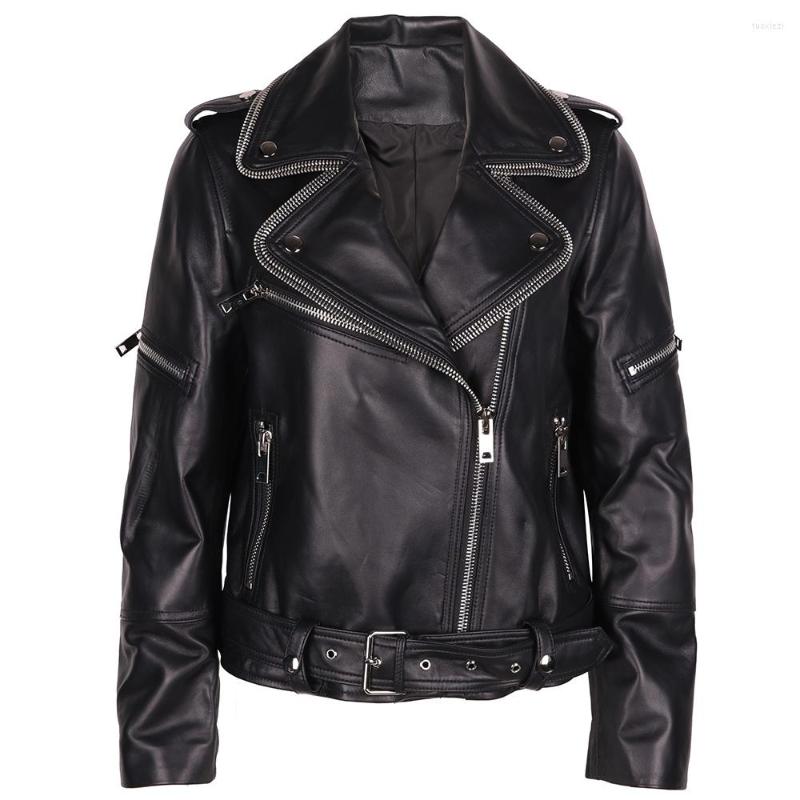 

Women' Leather YOLOAgain 2022 Autumn Real Jacket Women Zipper Black Ladies Streetwear