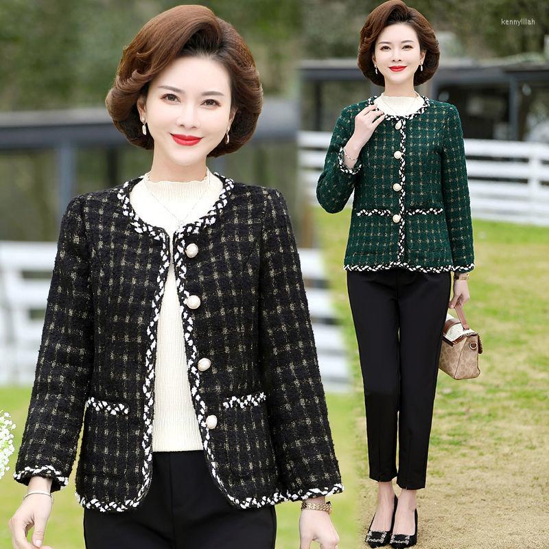 

Women's Jackets 5XL- Fashion Korean Chic Vintage Tweed Woolen Jacket Coat Women Autumn Single Breasted Plaid Tassel Office Lady Outwear E199, 804 green