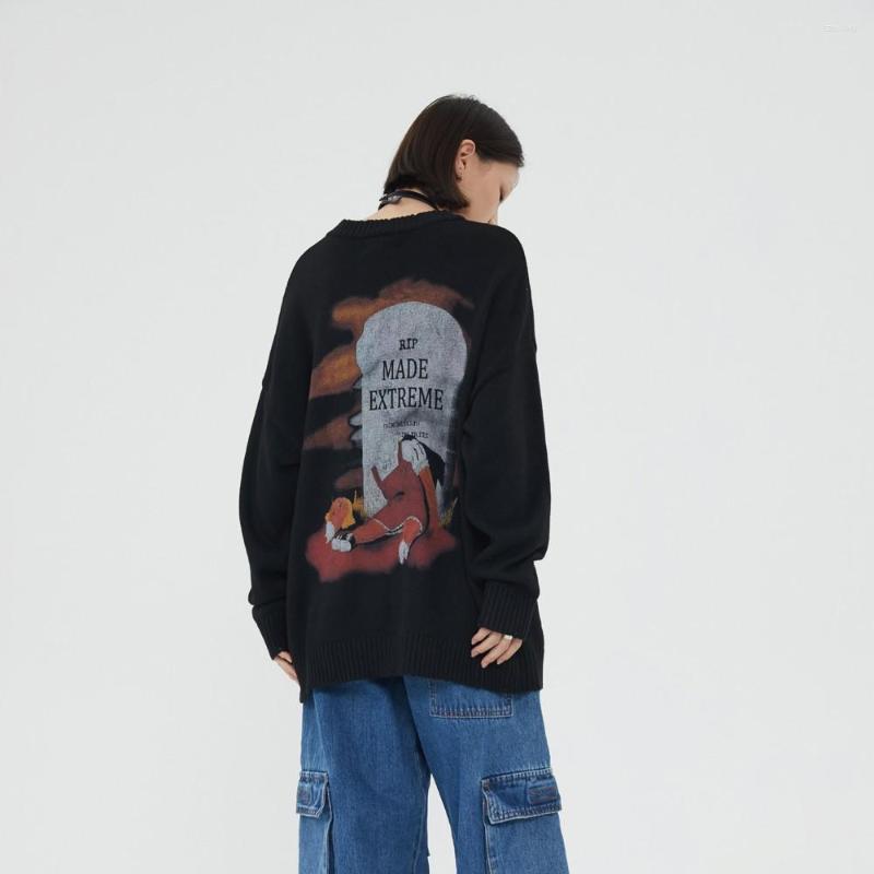 

Men's Sweaters Long Sleeve Gravestone Knitted Aesthetic Sweater For Men Oversize Men's Pullover Fairy Grunge Knitwear Tops Winter, Black