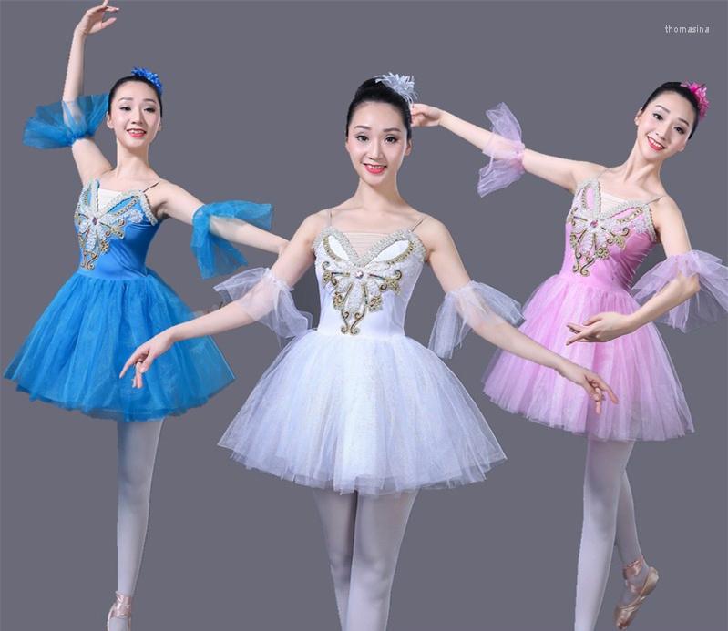

Stage Wear 2022 Woman Ballet Dress Professional Adult Dance Yarn Skirt Tutu Fluffy Swan Lake Costume, Blue