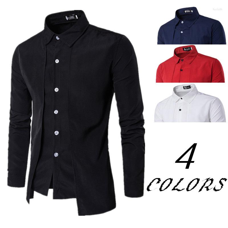 

Men's Casual Shirts 2022 Men's Fake Two Piece Brand Bussiness Dress Autumn Solid Cotton Formal Clothing Long-Sleeved Top-blouse, Navy