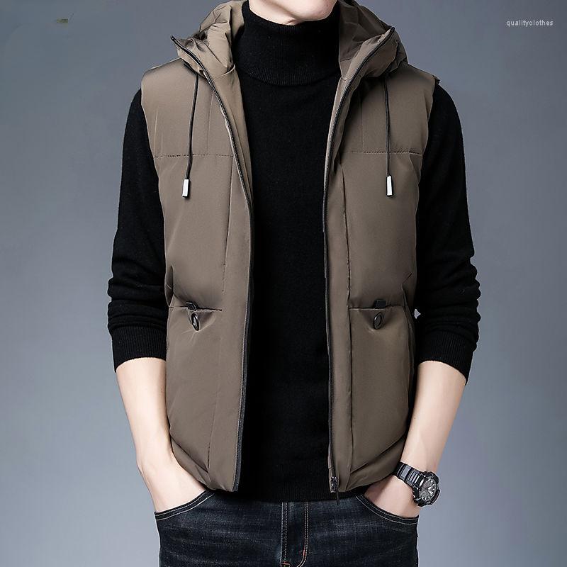 

Men's Vests Solid Winter Men Vest Pocket Sleeveless Jacket Thick Windproof Waistcoat Thicken Waterproof Warm Hooded Clothing C141, Black