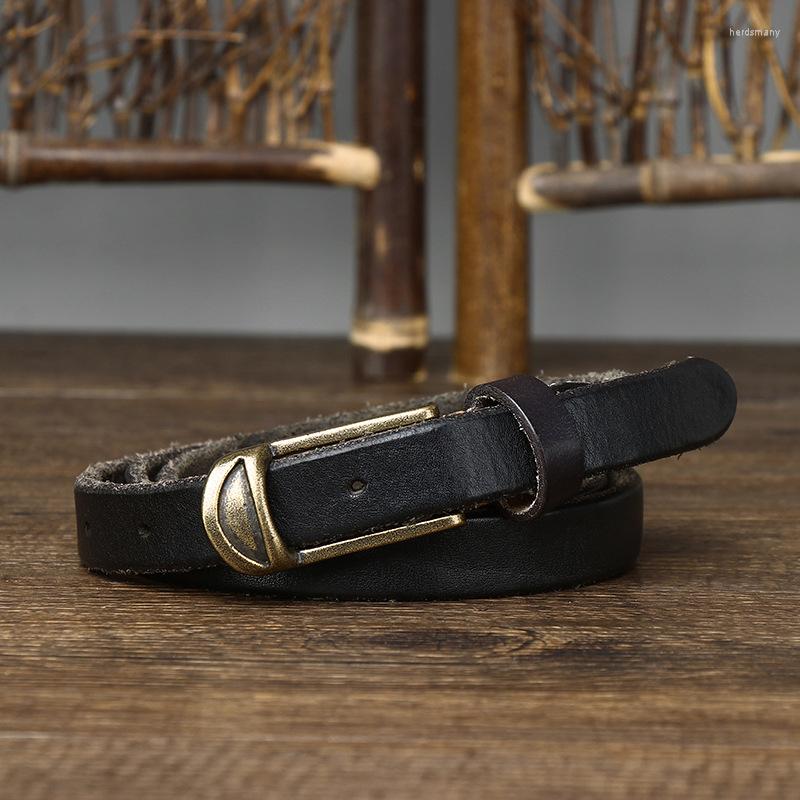 

Belts For Female Fashion Copper Pin Buckle Women 1.9CM Retro Thick Cowskin Genuine Leather Belt Luxury Strap Dress And Jeans, Black