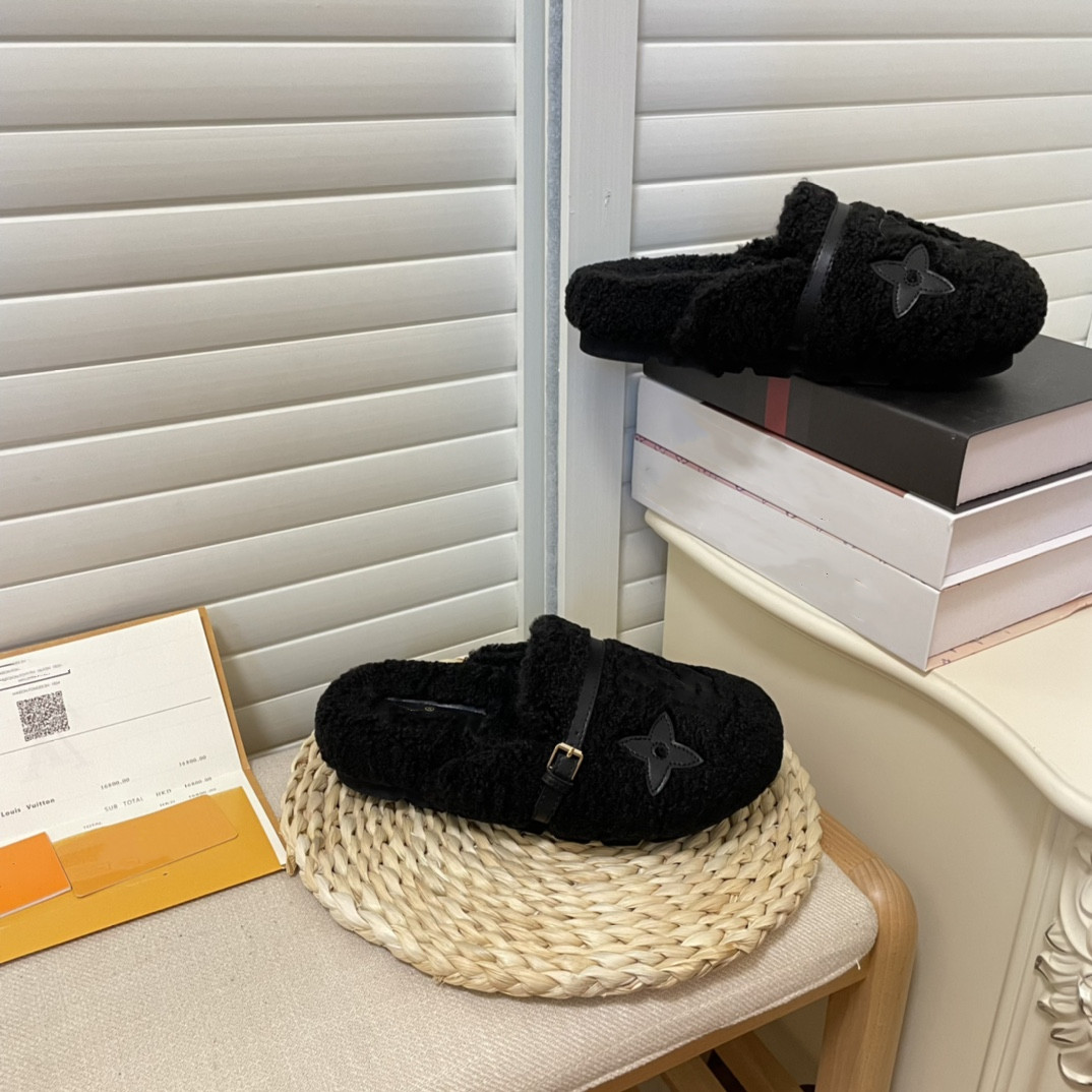 

European style letters wool lambing slippers female new tide outside to wear all fashion flat indoor cotton slipper Bao head, Aspic