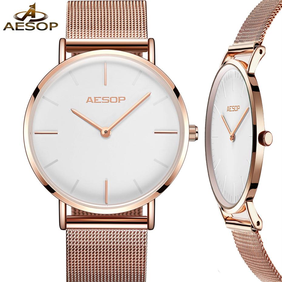 

AESOP 7mm Ultra thin Women Ladies Quartz Women's Bracelet Watches Gold Mesh Steel Strap Woman Wrist Watch Luxury reloj mujer A CJ1255e, Gold and black