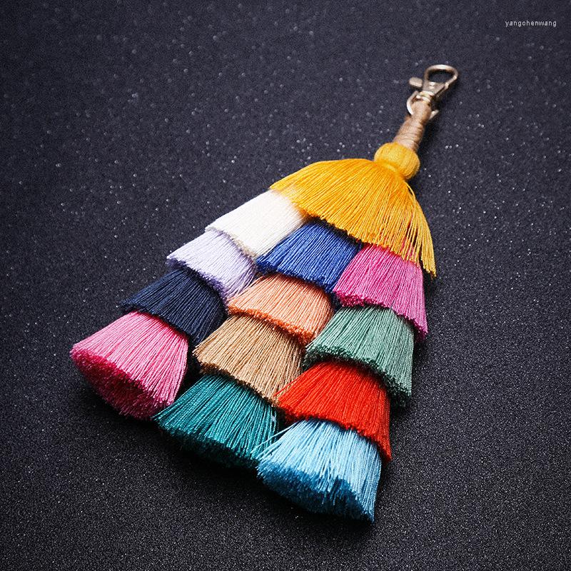 

Keychains Fashion Boho Key Chain Women Cute Pompon Tassel Keychain Bag Accessories Car Bags Ring Fringe Jewelry Pendant Charm J40