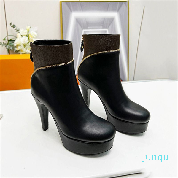 

Afterglow Platform Ankle Boots Women Designer High Heel Boot Back Zip Fashion Booties Black Brown Leather Lady Party Casual