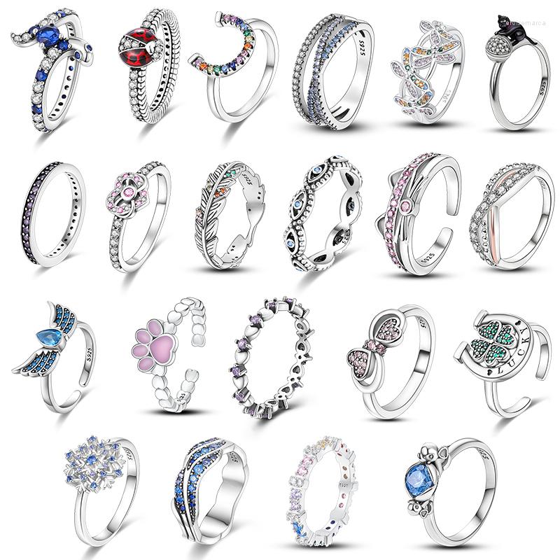 

Cluster Rings QWC Lucky Color Feather Beaded Flower Animal Model Bowknot For Women Making 2022 Trend 925 Silver Jewelry