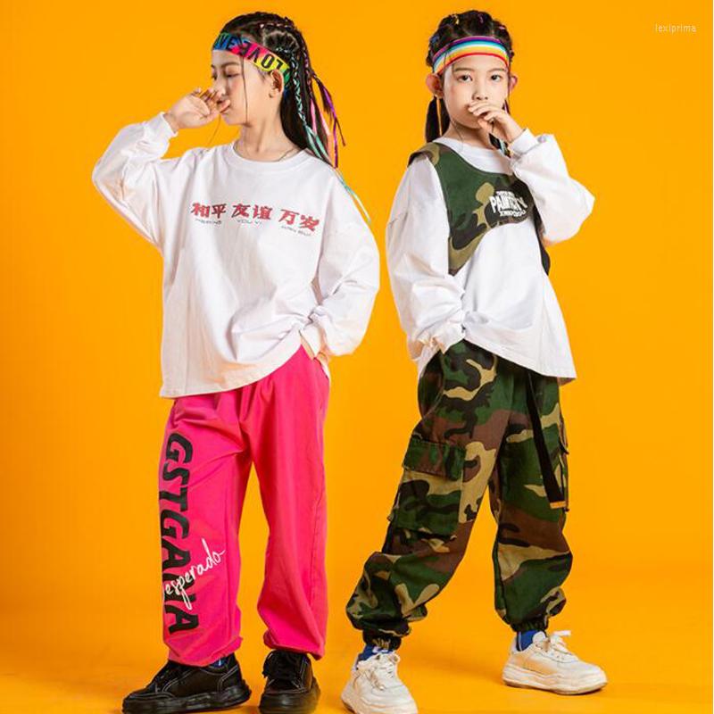 

Stage Wear Kids Kpop Hip Hop Clothing Sweatshirt Tops Streetwear Cargo Jogger Pants For Girls Boys Jazz Clothes Dance Costume, Green pants
