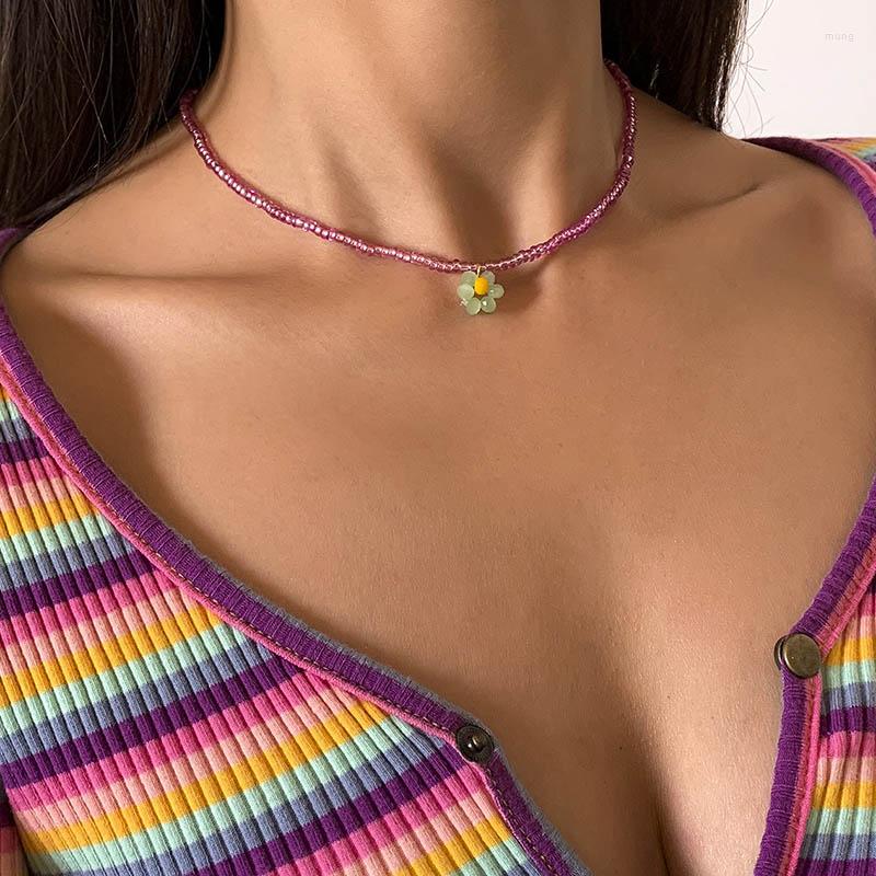 

Choker Bohemian Ethnic Acrylic Beads Crystal Flower Necklace For Women Geometric Chains Clavicle Collar Jewelry Gift