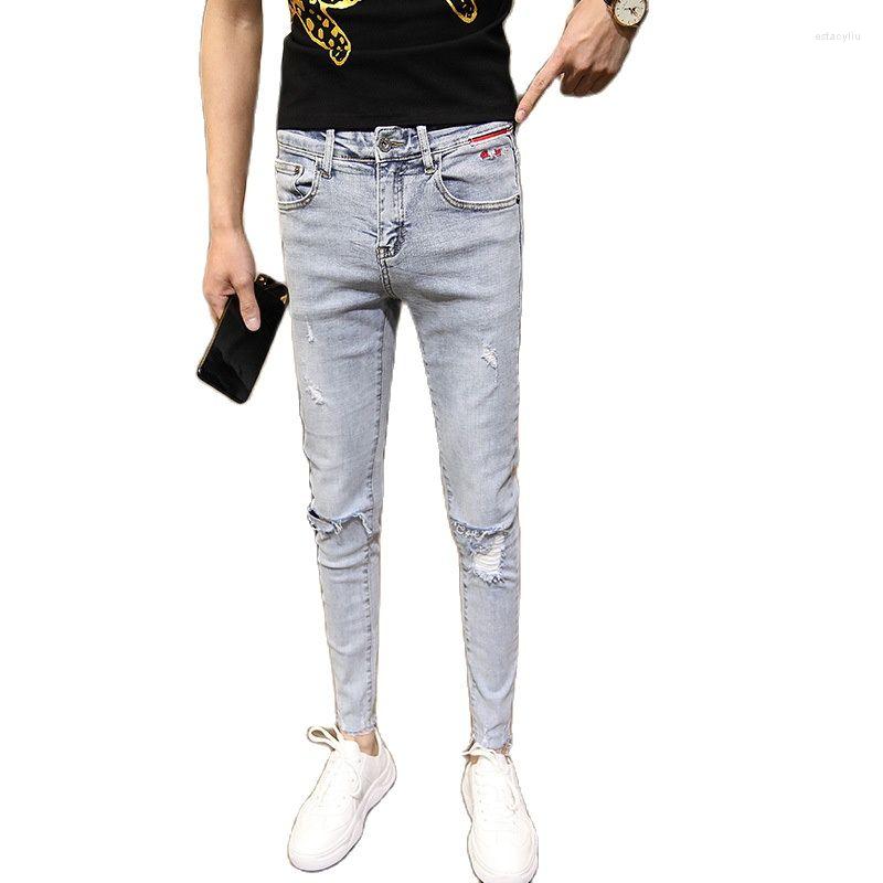 

Men's Pants Fashion Stretch Men's Small Feet Slim-fit Ripped Skinny Jeans 2022 Spring Summer Teenager Pencil, Gray