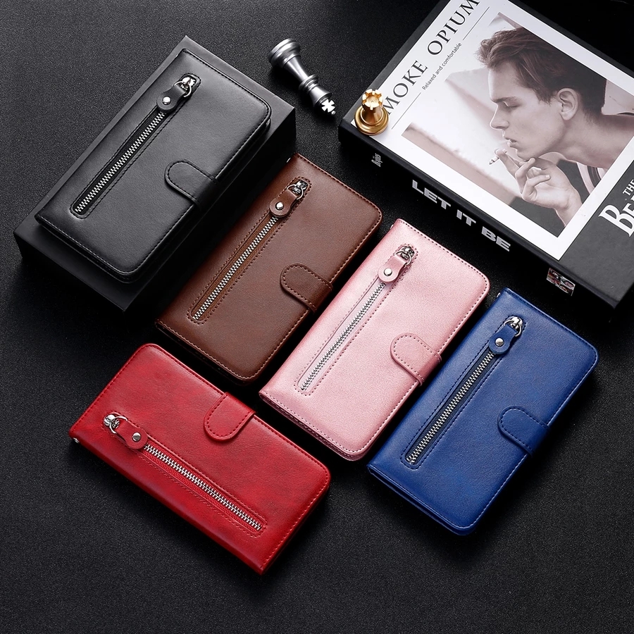 

Wallet Luxury Artificial Cowh Stand Zipper Cases For iPhone 14 Pro Max 13 12 11 XS X XR 8 7 6 6S Plus