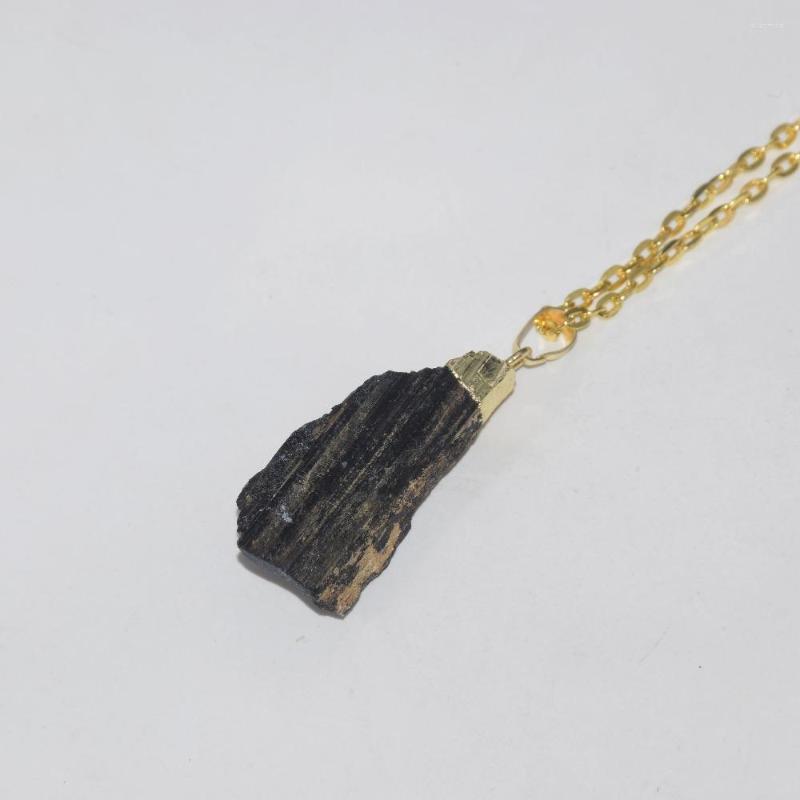 

Pendant Necklaces Big Raw Jewelry Geode Druzy Stone Necklace Long Black Tourmaline Gold Point Chain Women