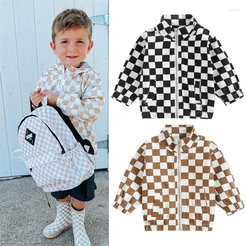 

Jackets Spring Autumn Baby Boys Girls Coats Checkerboard Print Zipper Jacket For Kids Sweatshirt Children Windbreaker Outerwear, Black