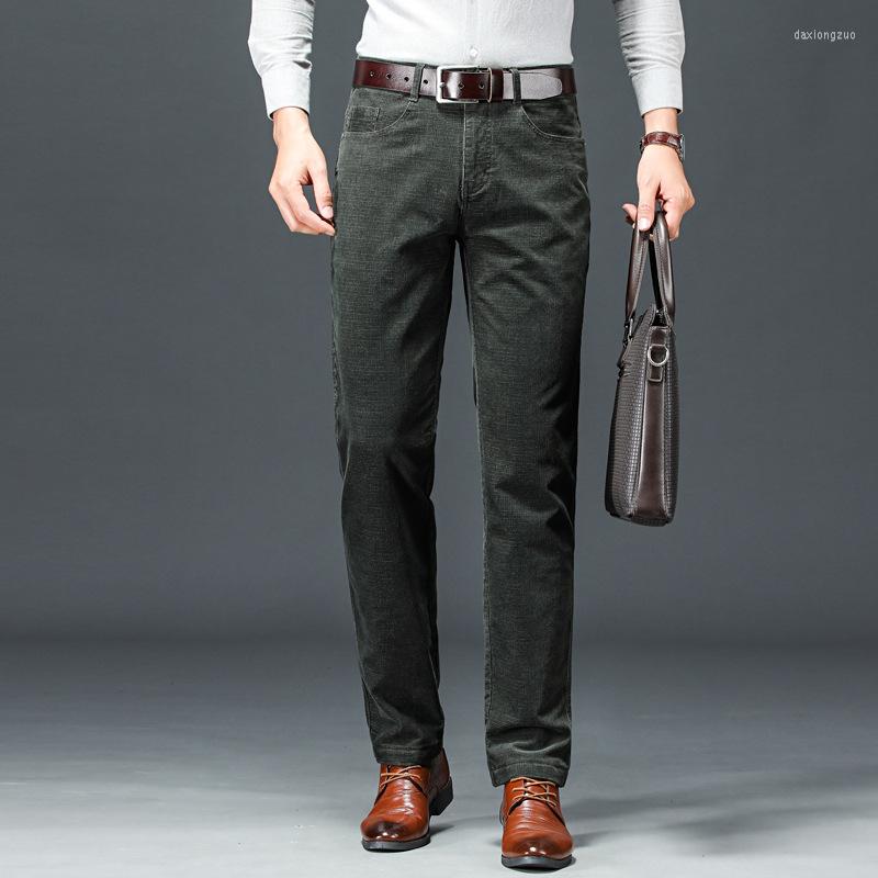

Men's Pants 2022 Men's Corduroy Casual Business Fashion Solid Straight Regular Fit Trousers Male Black Green Blue Men Clothing